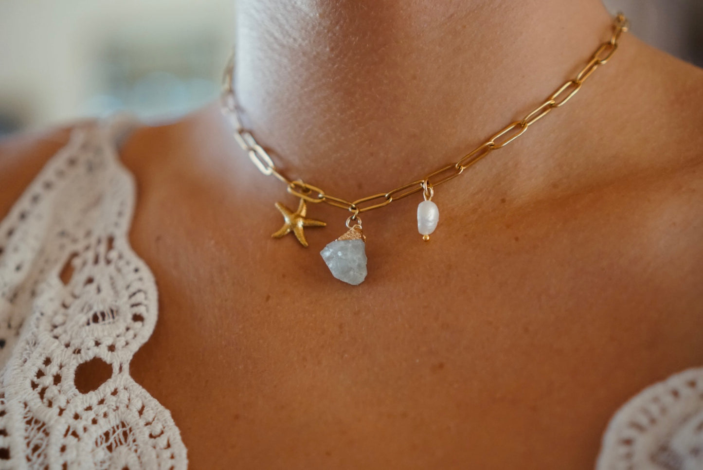 Elegant Amethyst and Pearl Charm Necklace Stainless Steel Jewelry