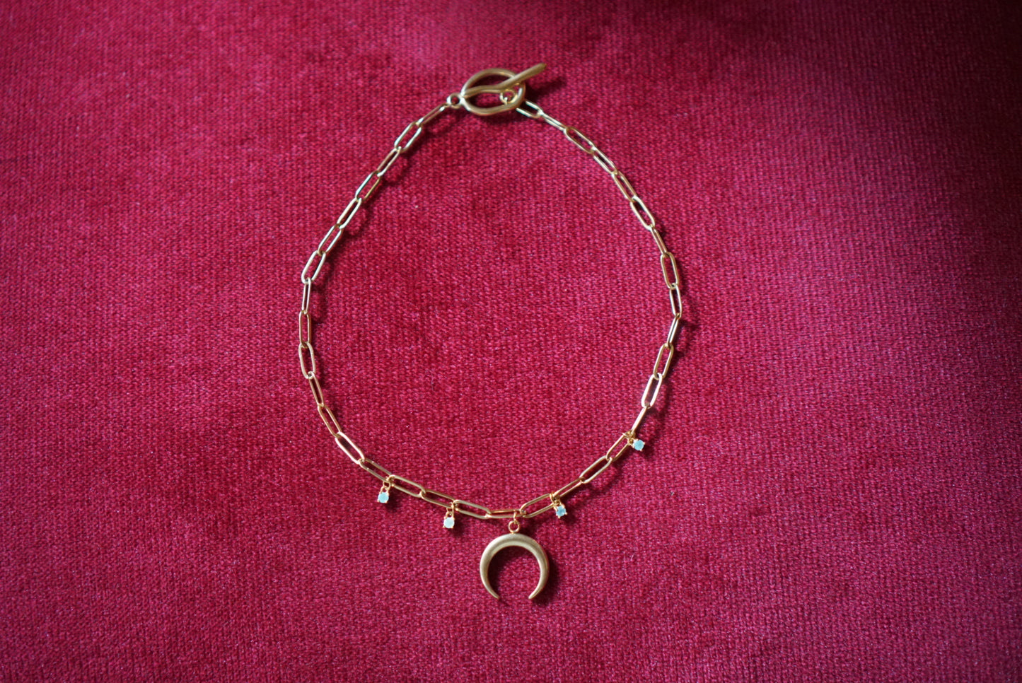 Elegant Moon Charm Necklace with Natural Stones Stainless Steel Jewelry