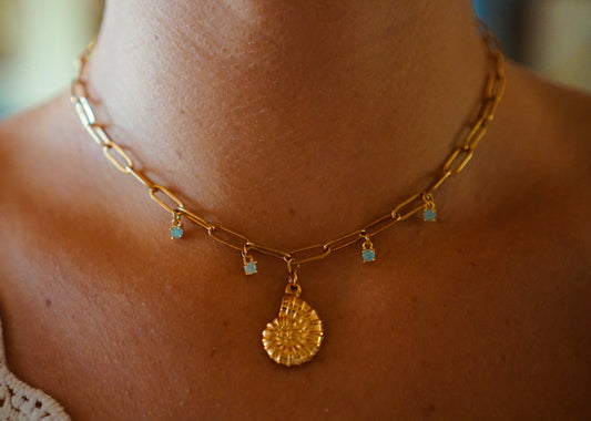 Elegant Fossil Charm Necklace Stainless Steel Jewelry