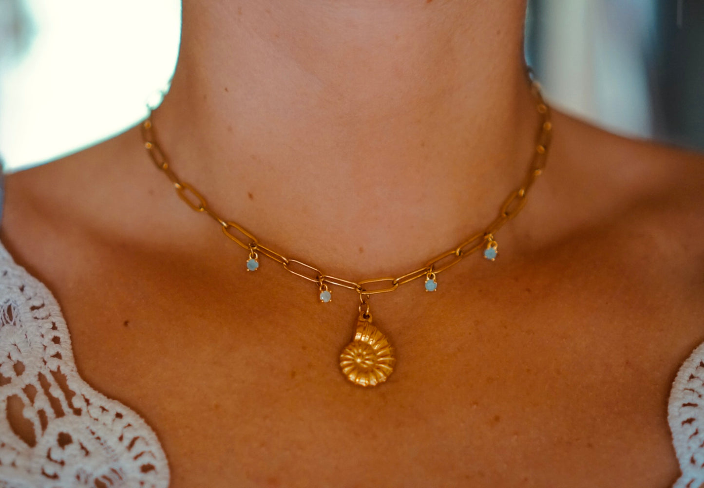 Elegant Fossil Charm Necklace Stainless Steel Jewelry